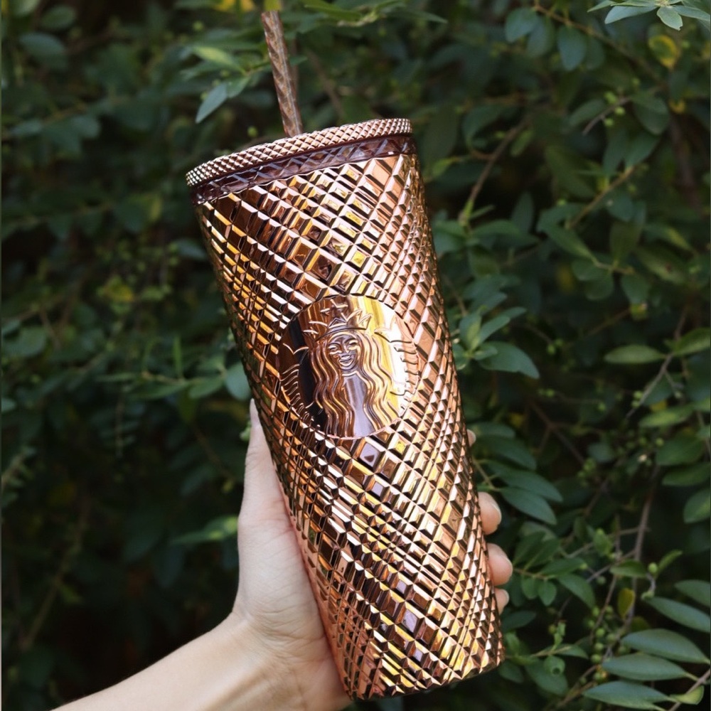 Starbucks 2023 Holiday Metallic Mirror Rose Gold Jeweled Venti Tumbler